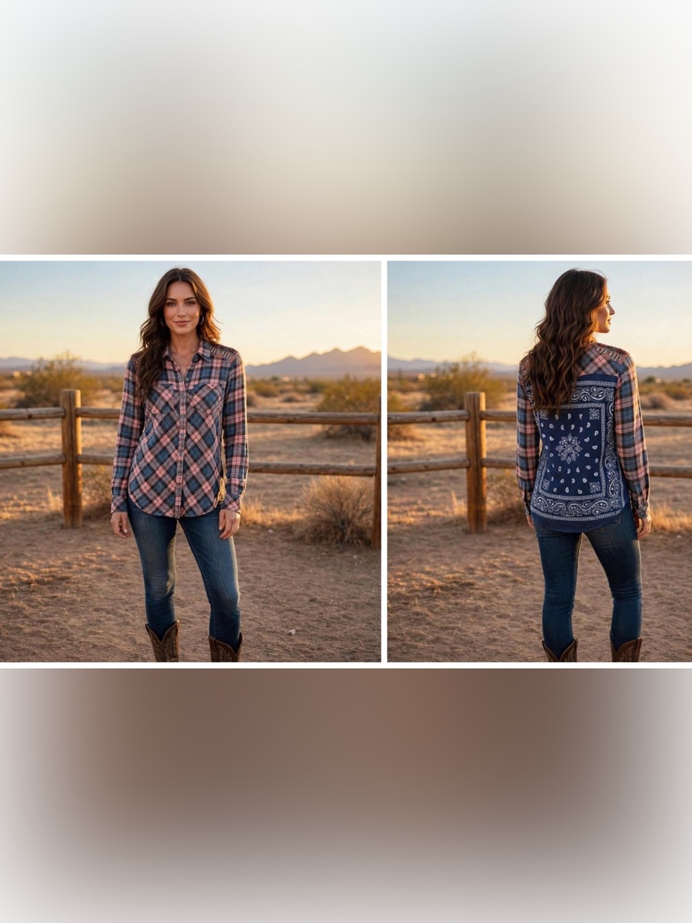 Girl Krazy Plaid Flannel Shirt S Pink Blue Bandana Back Embroidered Western Top